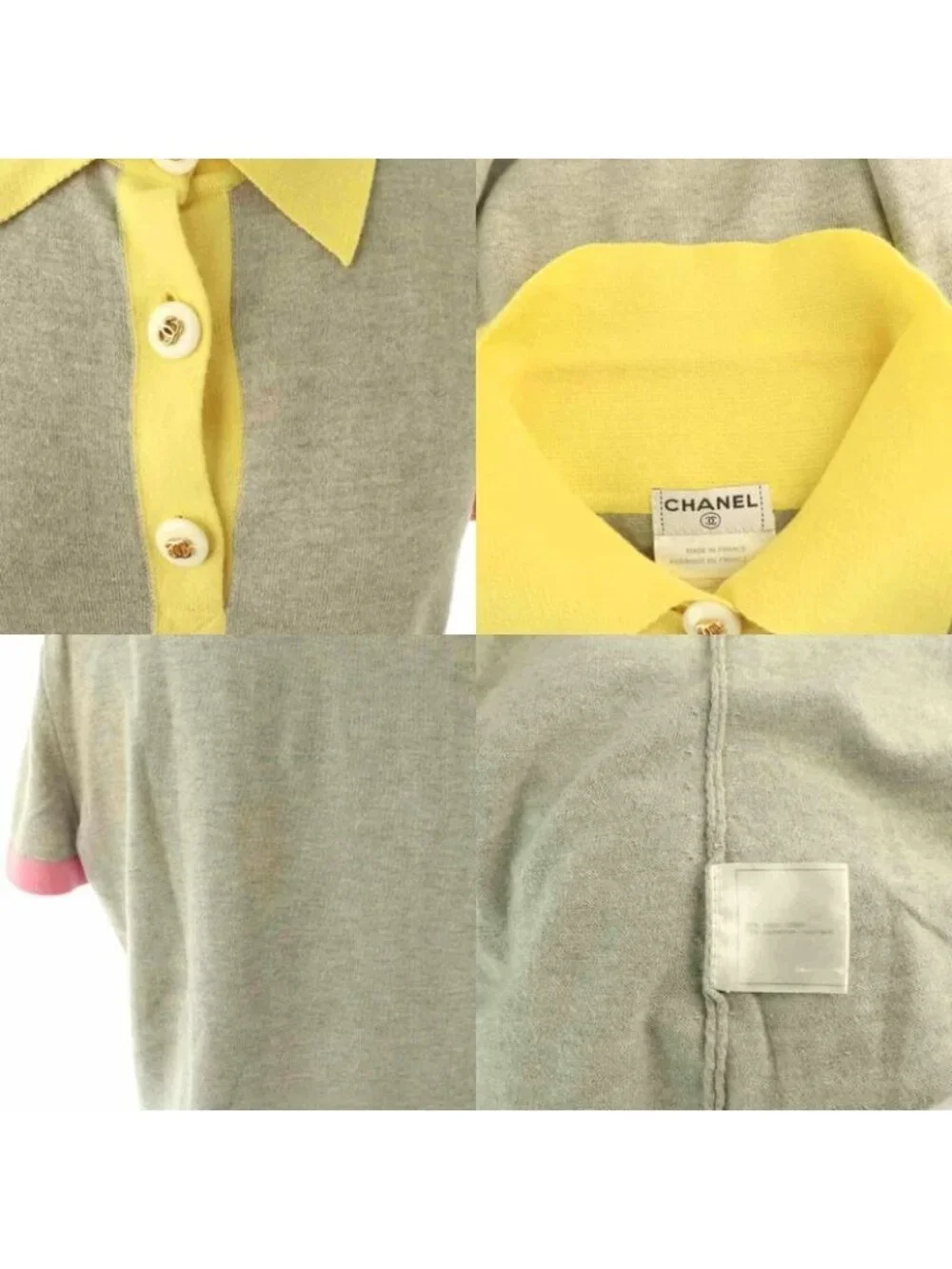 Chanel 08 P Bicolor Knit Polo Short Sleeve 38 Gray hk OS - Picture 9 of 9